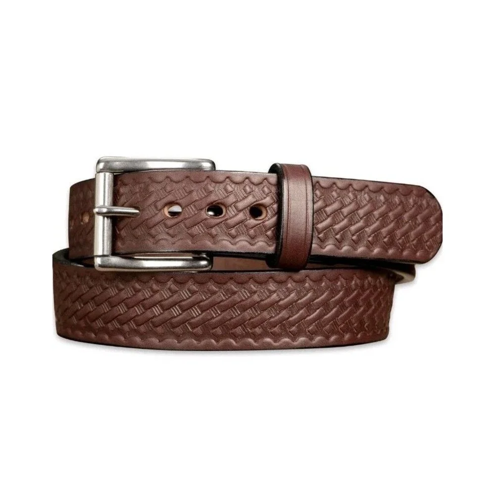 Genuine Leather Belt Sz 36 Silver Roller Buckle 1.5” US Woven Braid Design New